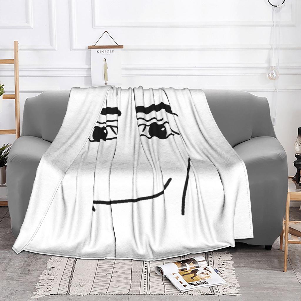 Man Face Gaming Meme Knitted Blanket Flannel Robloxx Soft Throw Blanket for Home Couch Bedroom Quilt