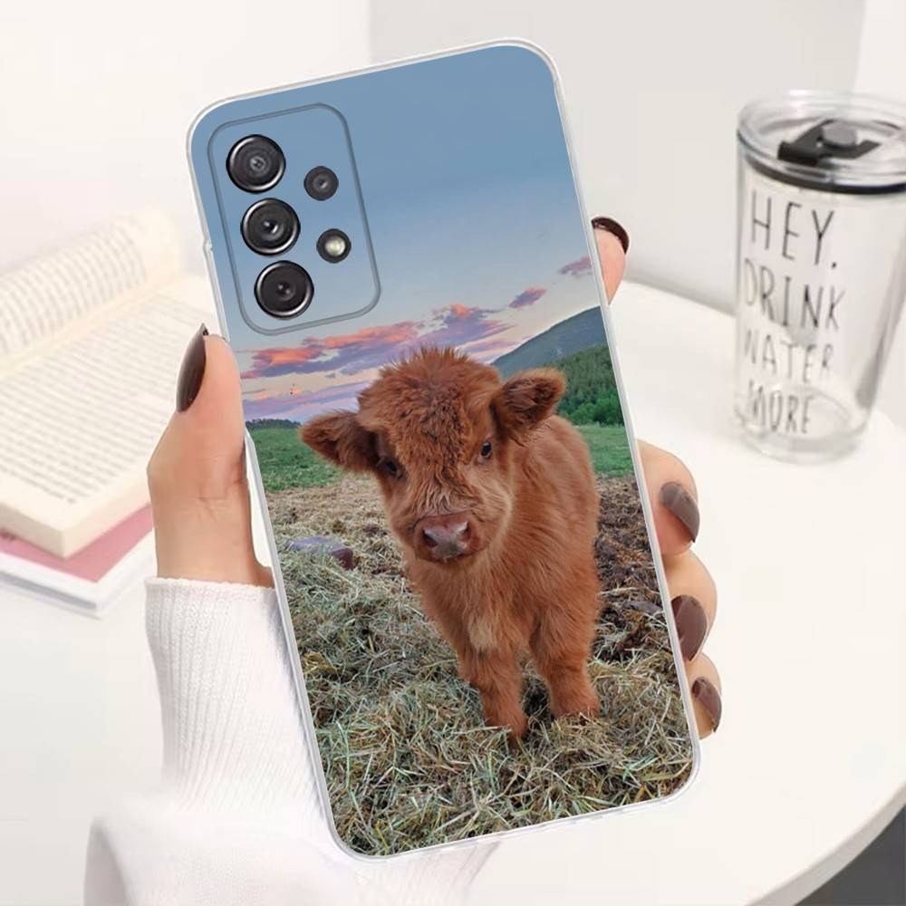 Cute Highland Cow Phone Case For Samsung A51,71,30,S21,10,20,Ultra,FE,Lite, S22,23,9,PIus,Transparent, Silicone