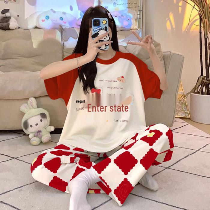 

Women s Plus Size Summer Pajama Set - Short Sleeve, Long Pants, Loose Fit, Imitation Cotton, Round Neck Size Code 2 [M, L]
