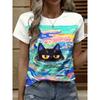 Fashion Women's Crew Neck Short Sleeve 3D Casual Color Printing Casual Short Sleeve Crew Neck T-Shirt