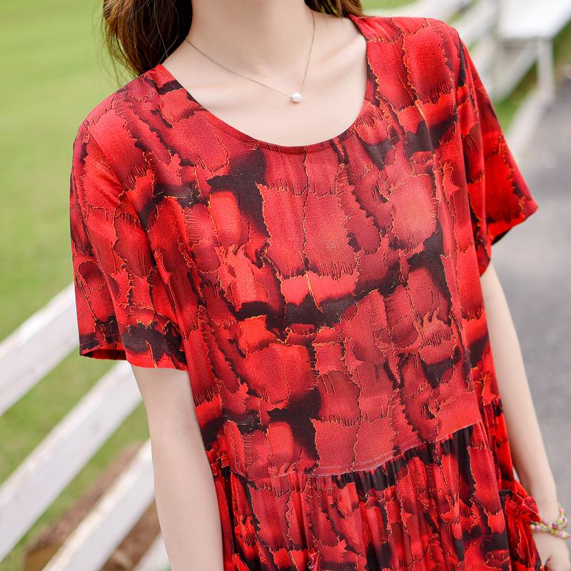 Vintage Print Lange Jurken voor Vrouwen Plus Size Korte Mouw Casual Zomerjurk Elegante Middelbare Leeftijd Dameskleding