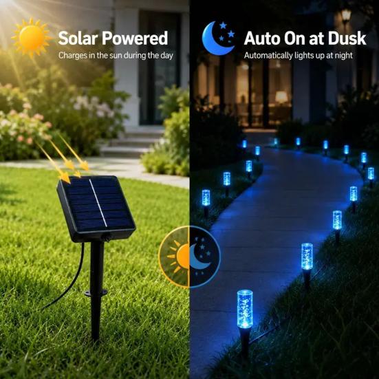 Weatherproof Yard Pathway Illumination 10/20Pcs Solar Lights, LED Multicolor Bubble Garden Stake Waterproof Wireless Landscape Lighting for Driveways
