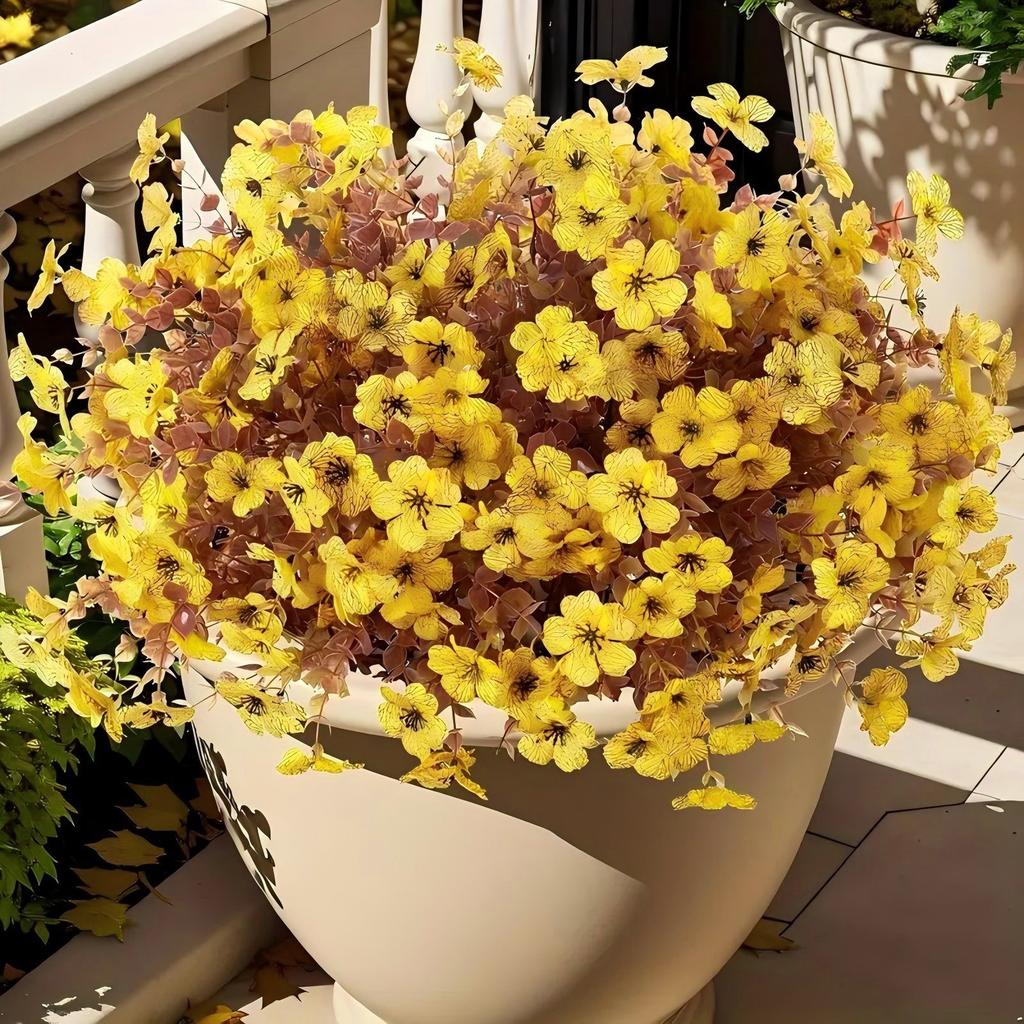 5 Bundles Plastic Fake Fall Artificial Flowers UV Resistant Fake Plastic Flowers Faux Plastic Flowers for Home Party Outdoor