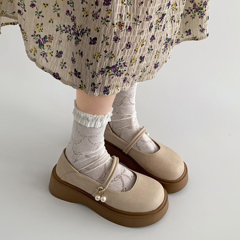 White French round head shallow mouth platform single shoes women's summer 2025 new with skirt versatile soft sole Mary Jane shoes
