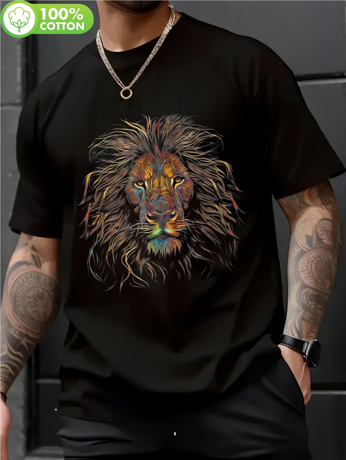 Plus Size Vintage Tshirt Vintage Lion Print Cotton Tshirt... XL