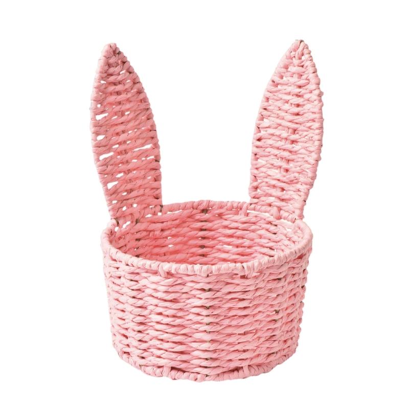 Handwoven Paper Rope Rabbit Ears Storage Basket With Iron Frame For Easter Decoration And Gift Packaging