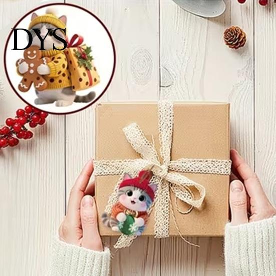 Seasonal Home Decoration Accessories Cute Kitten Christmas Tree Hanging Ornaments with Lanyards, Wooden Cat Animal Pendants, Decorative Charms