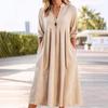 European and American Spring New Women's Clothing, Casual, Loose and Fashionable Retro Cotton and Linen Seven-quarter-sleeved V-neck Pocket Dress