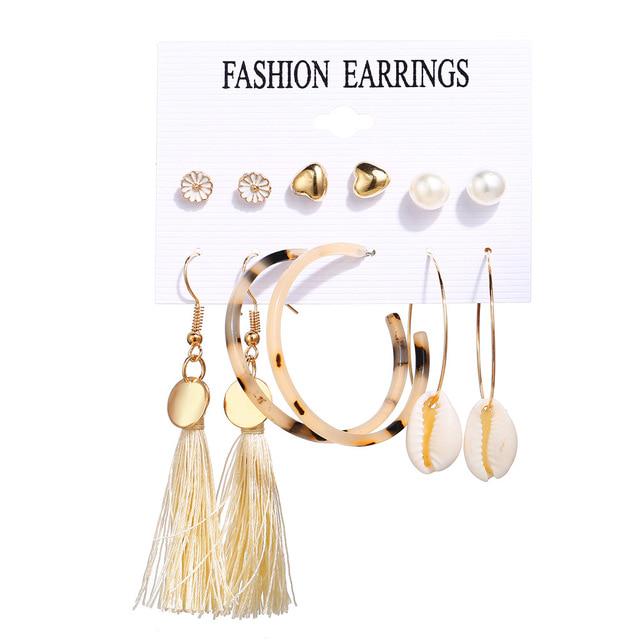 17KM Boho Shell Acrylic Drop Earrings for Women Brinco Gold Rattan Dangle Earring Set Boucle Doreille Femme Fashion Jewelry