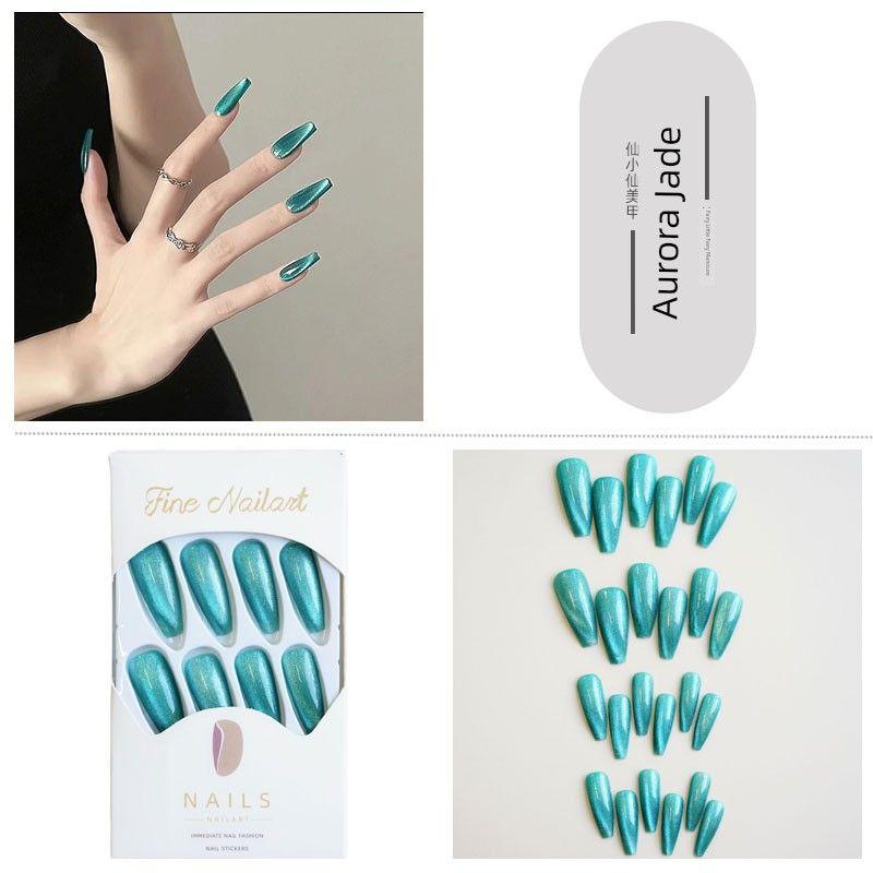 

Аврора Кошачий глаз Сладкий Прохладный Ветер Готовый продукт Накладные ногти Носить 39-Aurora Emerald