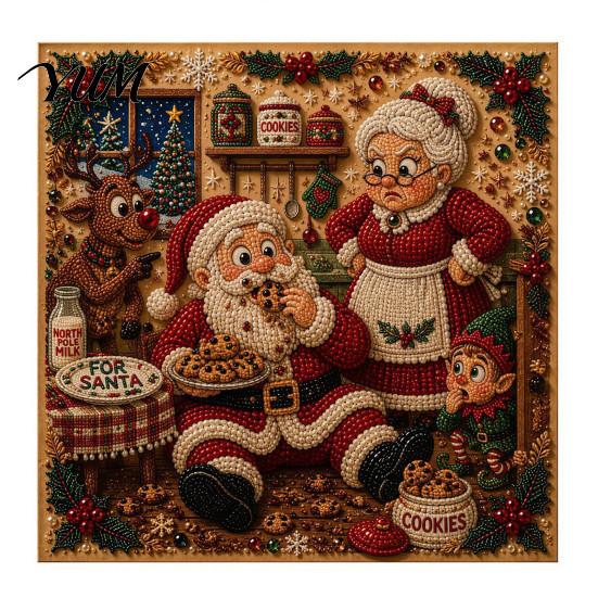 DIY Decorative Wall Ornaments Christmas Faux Pearl Art Kit, Rhinestone Painting 8" X 8", Cartoon Kits for Kids Snowman Animal Diamond Craft