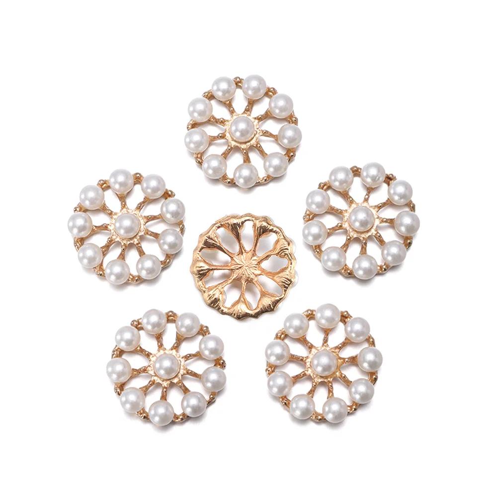 5PCS Pearl Flower Rhinestone Buttons Sparkling Crystal Hairpins Decoration Clothes Buttons DIY Crafts Apparel Sewing Accessories