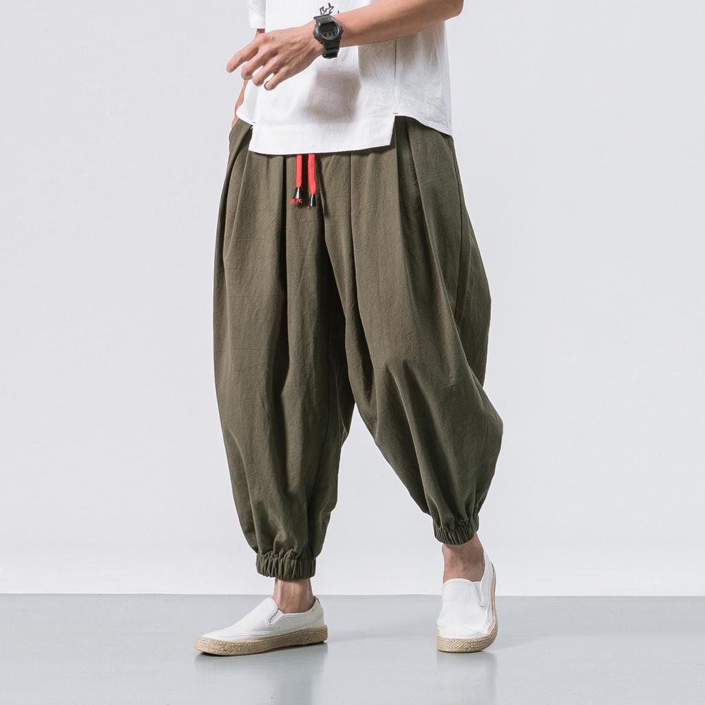 2024 Men's Linen Casual Pants: Chinese & Japanese Style, Loose Wide Leg, Tapered Plus Size Harem Carrot Pants