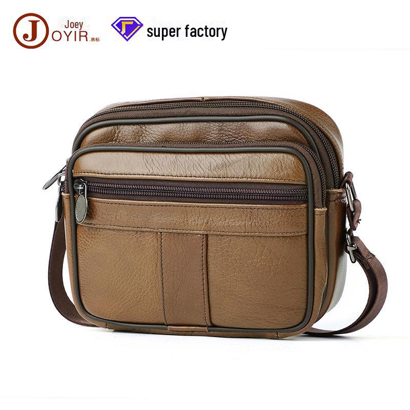 Men's Genuine Leather Messenger Bag - Casual Fashion, First Layer Cowhide, Small Shoulder Bag for Business and Travel.