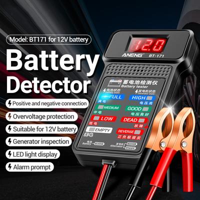 ANENG BT-171 12V Digital Battery Tester Car Battery Indicator with Alligator Clips LED Battery Status Indicator Electrician Tool