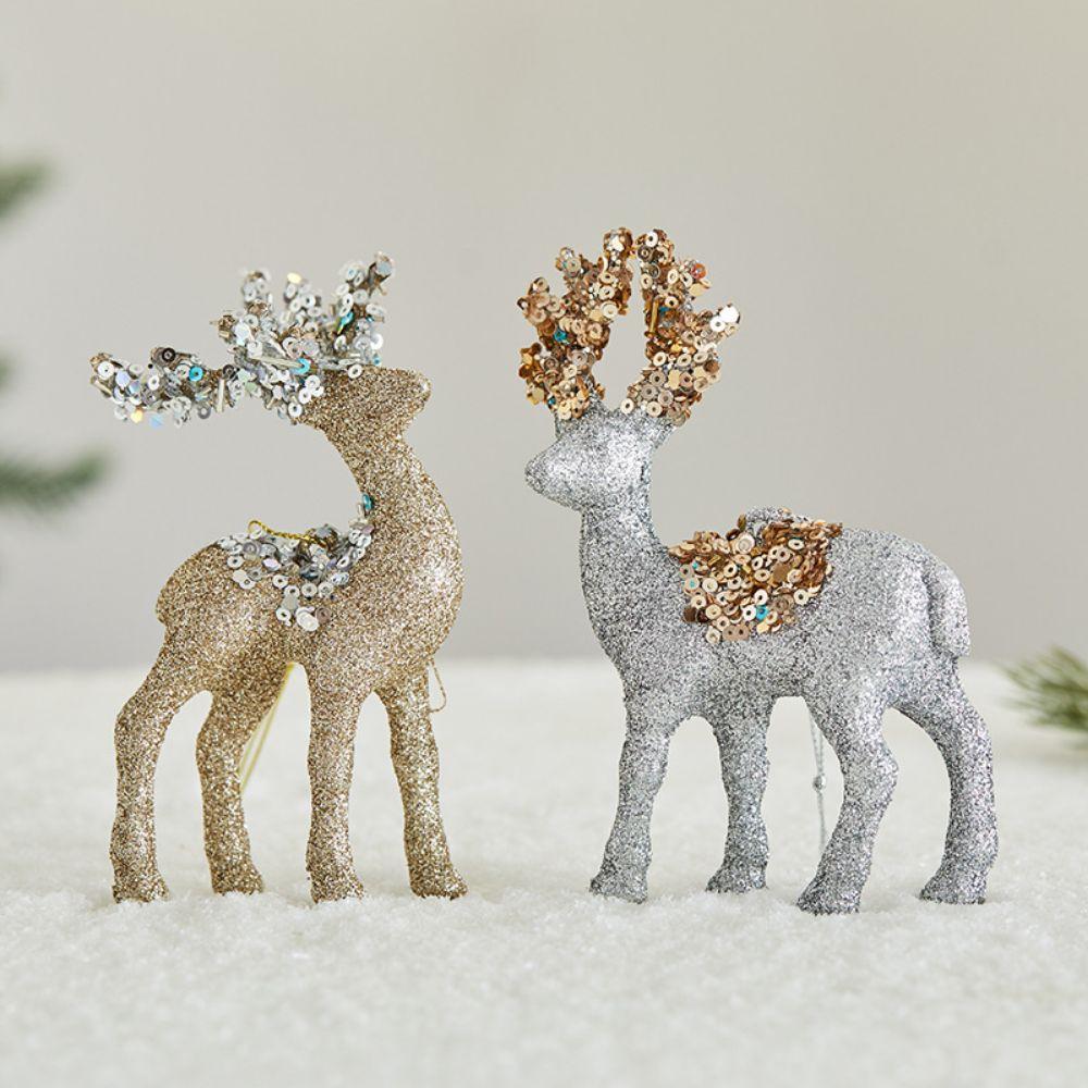 Glittering Christmas Red Deer Figurines Elegant Elk Glitter Deer Decor Shop