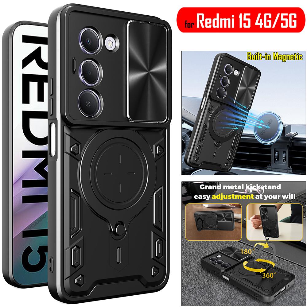 Kryt Slide Lens Armor Funda pro Xiaomi Redmi 15 5G Global 169mm Kryt pro Redmi 15 4G 171mm Kryt Magnetický Prsten Stojan Držák Kryt Capa