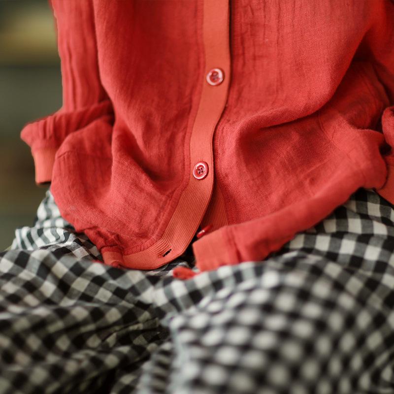 Sommar Retro Bomull Linne Huvförsedd Kofta: Solskyddstopp med lång ärm i plusstorlek