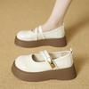 Mary Jane shoes women's autumn new shallow mouth one-word buckle belt platform middle heel British style small leather shoes women