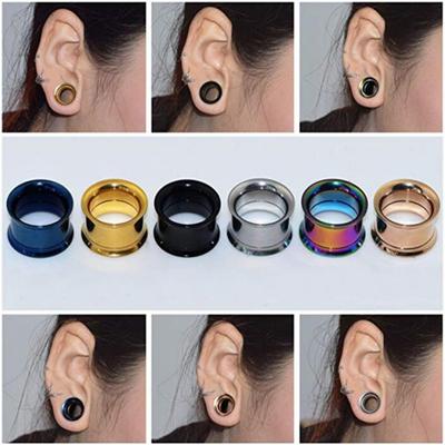1 Pieza Expansor de Oreja Color Sólido Respetuoso con la Piel Acero Inoxidable Calibradores de Oreja de Doble Acampanado para Hombres Mujeres