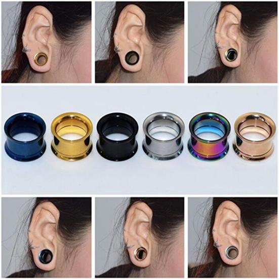 1Pc Ear Expander Solid Color Skin-friendly Stainless Steel Double Flared Ear Gauges for Men Women
