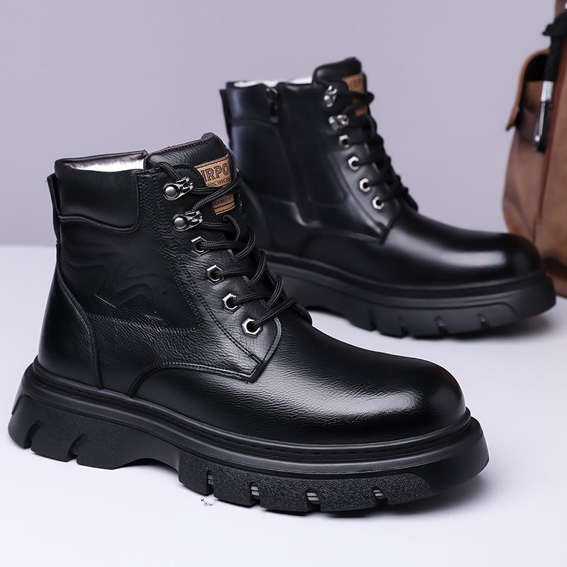 Martin boots men s winter models fleece thickened warm high-top leather boots retro thick-soled tooling boots 38