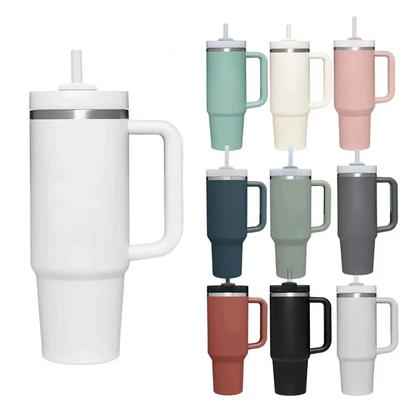 Ποτήρι με καπάκι λαβής Καλαμάκι 40oz από ανοξείδωτο ατσάλι Μπουκάλι νερού Vacuum Thermos Cup Travel Car Thermal Coffee Cup Cap Sport