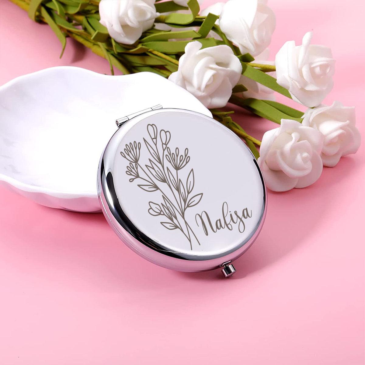 1pc Funny flower Personalized Name Pocket Mirror Round Circle Mirror Fold Mirror Makeup Mirror Folding Mirror Party Gift JZ-Y-Sliver-P3227
