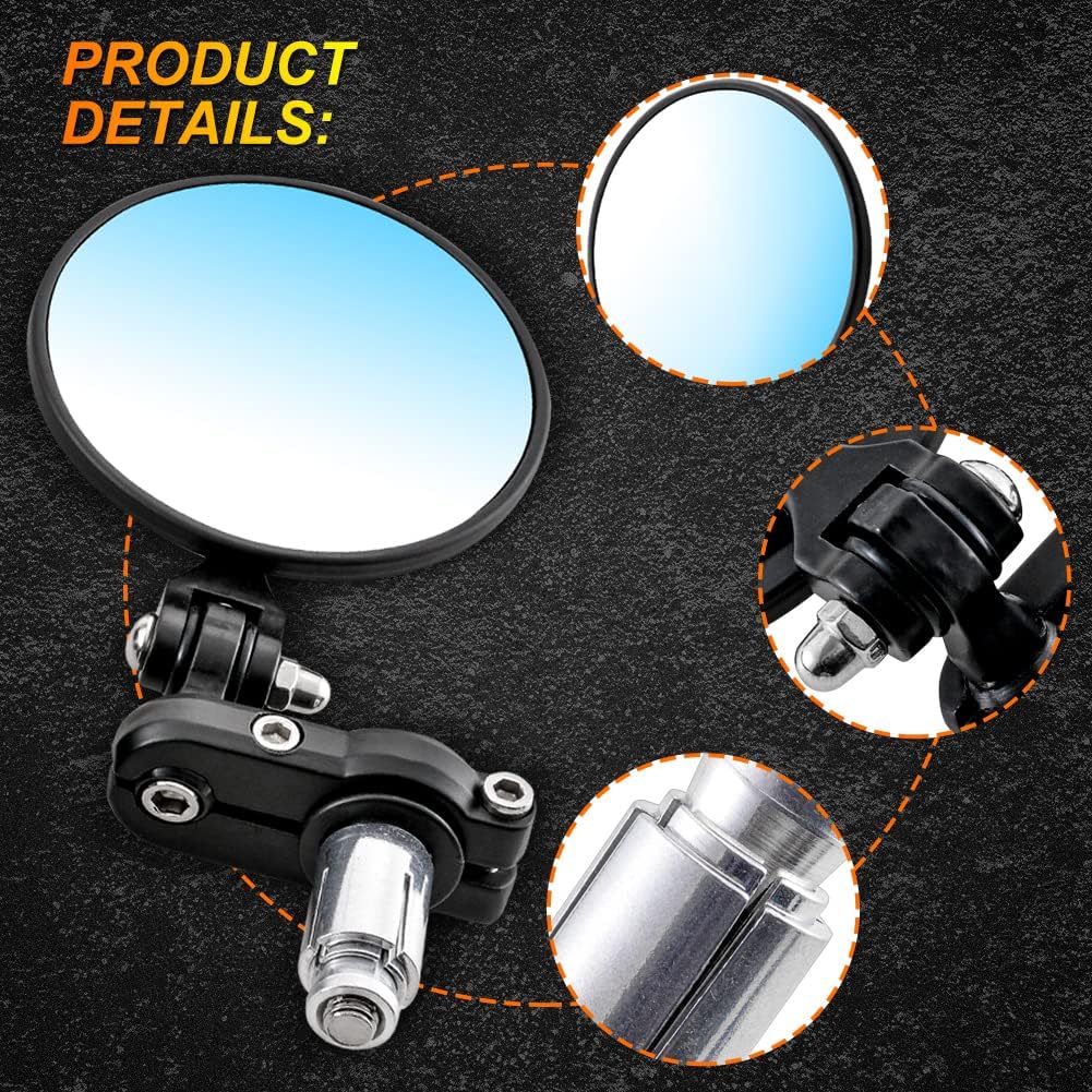 2PCS 7/8" 22mm Universal Motorcycle Mirror Handlebar Aluminum Rear View Handle Bar End Side Mirror With Led Light For Cafe Racer