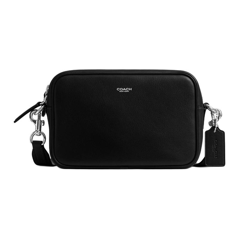 

COACH RADIO 23 Silver Hardware Cowhide Camera Bag Shoulder Crossbody Bag Medium Unisex Couple Style Black чорний