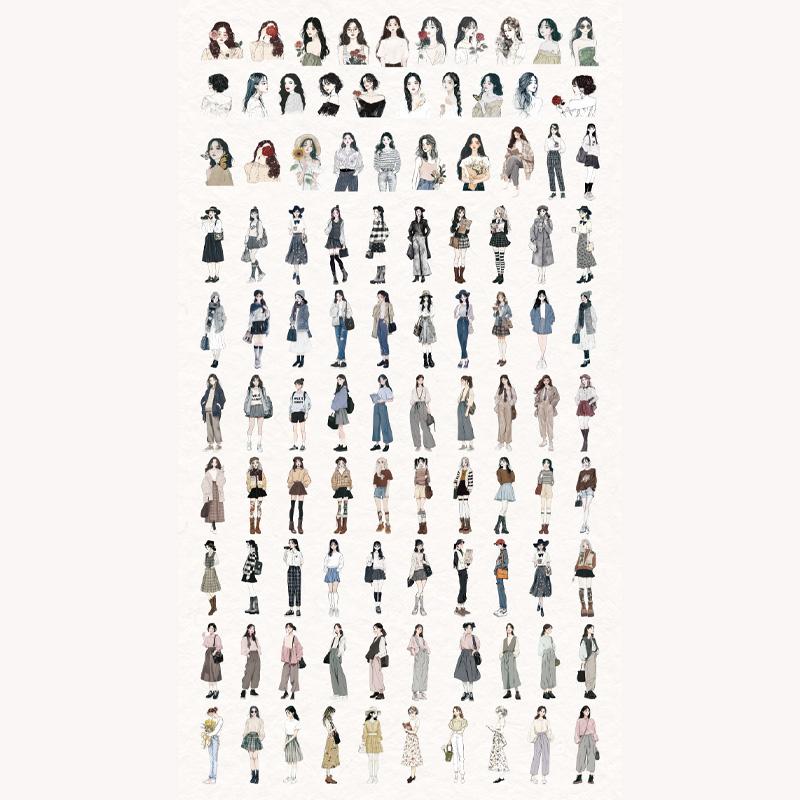 100 Sheets Sticker Pack Romantic Girl Laser Cut DIY Scrapbooking Journal Stickers for Phone Case Notebook Decoration