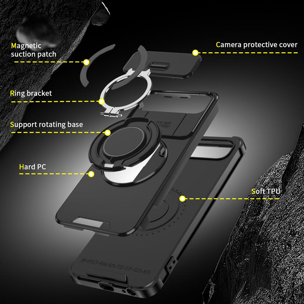 Magnetic Ring Stand Phone Case For Infinix Hot 60i 5G 50i 4G Smart 9 HD Tecno Spark Go KM8 Slide Camera Protection Back Cover