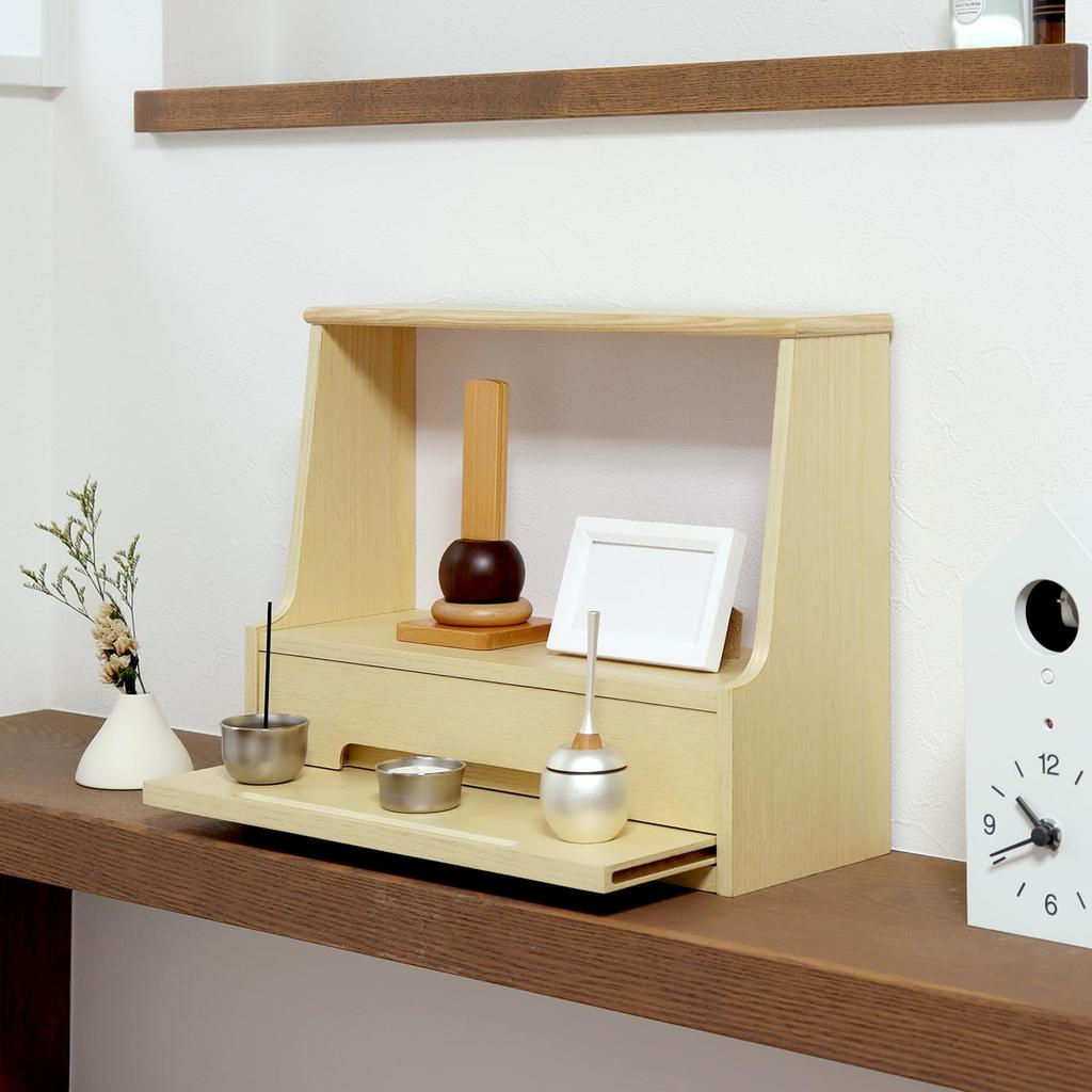 MOJYU Ayase Mini Buddhist Altar, NaturalLight Pink (IBA-002), Tabletop, Compact, Space-Saving, Simple, Modern, Scandinavian-Style, Wooden, Natural