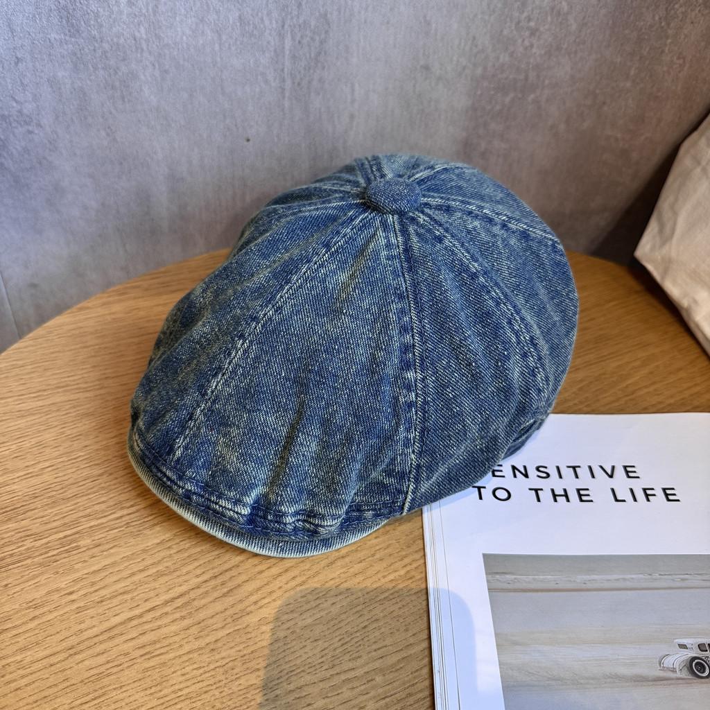 Retro Beret Denim Hat Short Brim Duckbill Cap For Women Casual Street Wear