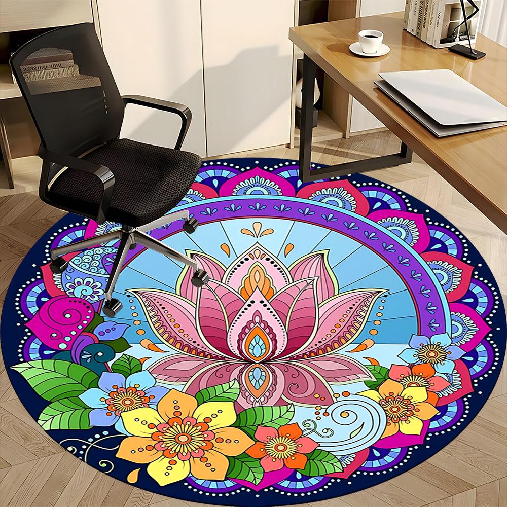1pc Lotus Mandala Chair Carpet for Office Non-Slip, Lightweight, Machine Washable Rug for Office, Room - Holiday Decoryy251016001