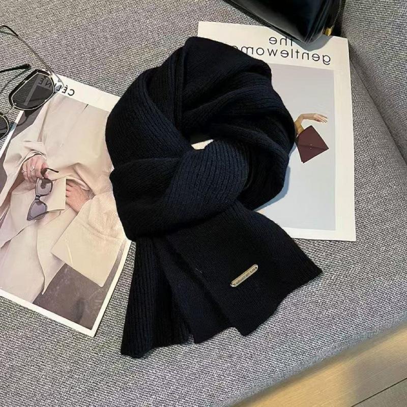 Autumn and winter new trend solid color versatile scarf knitted wool Korean fashion warm versatile solid color knitted model