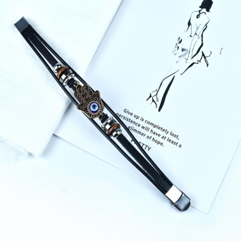 Fashion Palm Devil'S Eye Genuine Leather Bracelets For Women Men Jewelry Accessories Gift