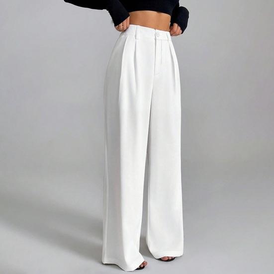 Women Pants Straight Wide-Leg High-Waisted Slimming Trousers Solid Color Loose Fit Dress Pants Workwear