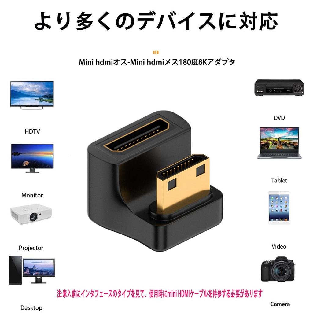 RuiMi Mini HDMI Adapter U Shape 8K Mini HDMI Male To Mini HDMI Female Converter 180 Degree Angled with LED Indicator 48Gbps Converter for TV Box