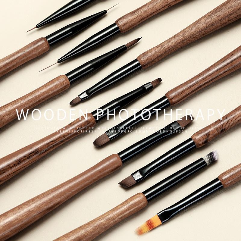 Japanese Sandalwood Nail Art Brush Set with Gradient Ombre and Round Head for Gel Painting
