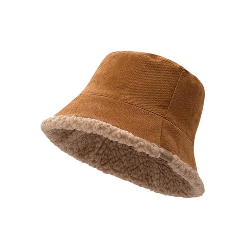 Autumn and Winter Hats for Women Korean Bucket Hat Warm and Thickened Reversible Lamb Wool Cloche Hat for Men Street Style