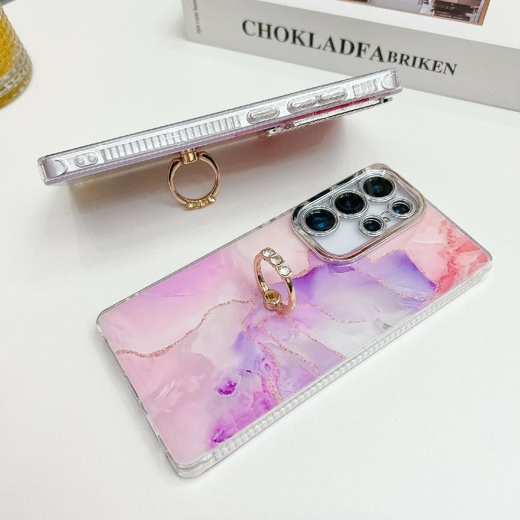 For Samsung Galaxy S25 Ultra Case with Kickstand IMD Marble Pattern Electroplated Phone Cover