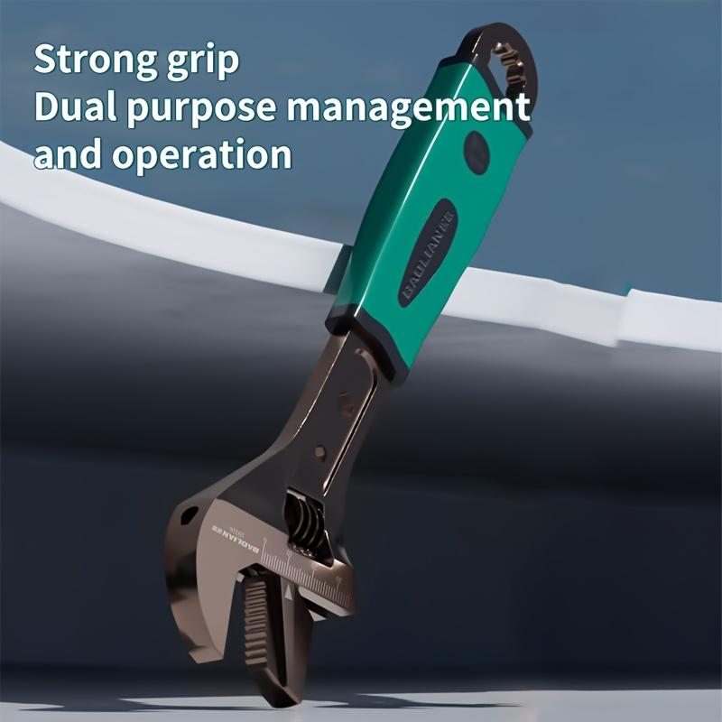 

A Black Nickel Adjustable Wrench, a Versatile Hardware Tool, Quick-Opening Spanner, Faucet Pipe Wrench, Dual-Purpose Wrench