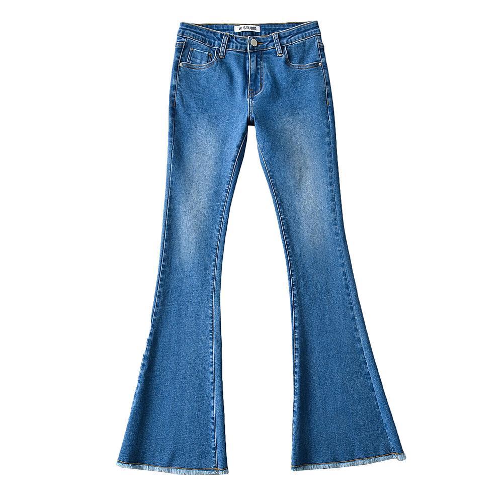 2024 Early Autumn Low-Waisted Slim Fit Flare Jeans for Women with Washed Frayed Hem.