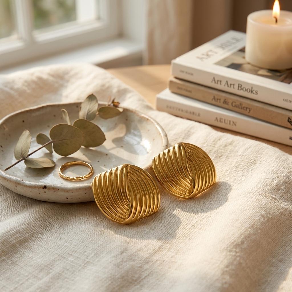 Vintage Striped Texture Stainless Steel Stud Earrings For Women Gold Plated Knotted Vortex Earring Waterproof Statement Jewelry