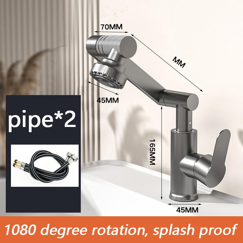 Nice 1080° Swivel Bathroom Sink Faucet Basin Faucet Mixer Deck Mounted Splash Proof Water Tap Shower Head Aerators Tapware PIPE x 2