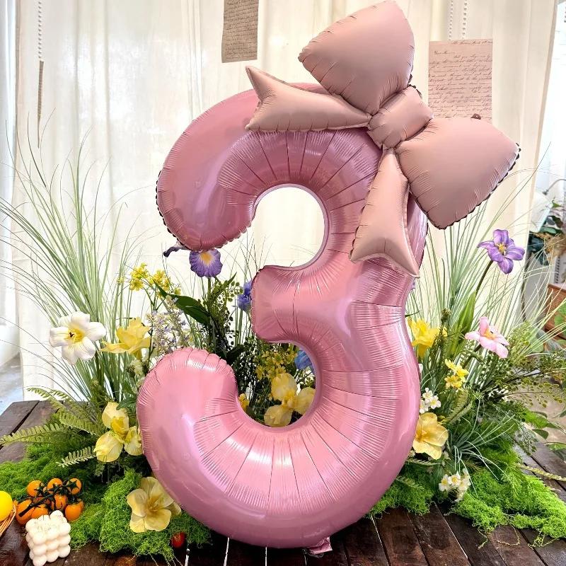 40inch Pink Number Bowknot Aluminum Foil Balloon Wedding Birthday Party Decor Baby Shower Number 0-9 Party Photo Props Supply