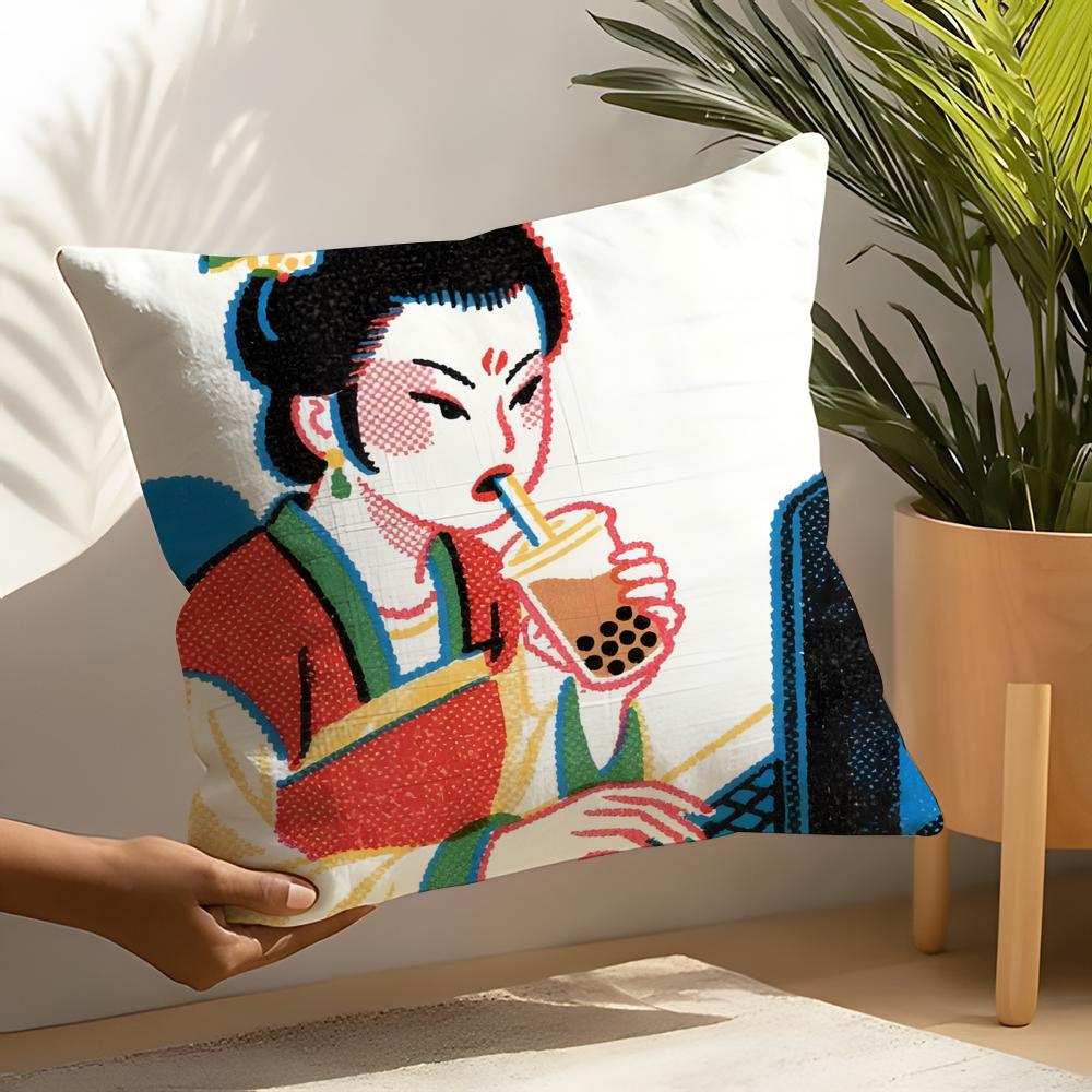 Retro Japanese Style Prints Pillow Case Home Living Room Decoration Linen Pillowcover Pillow Cases Cushion Cover