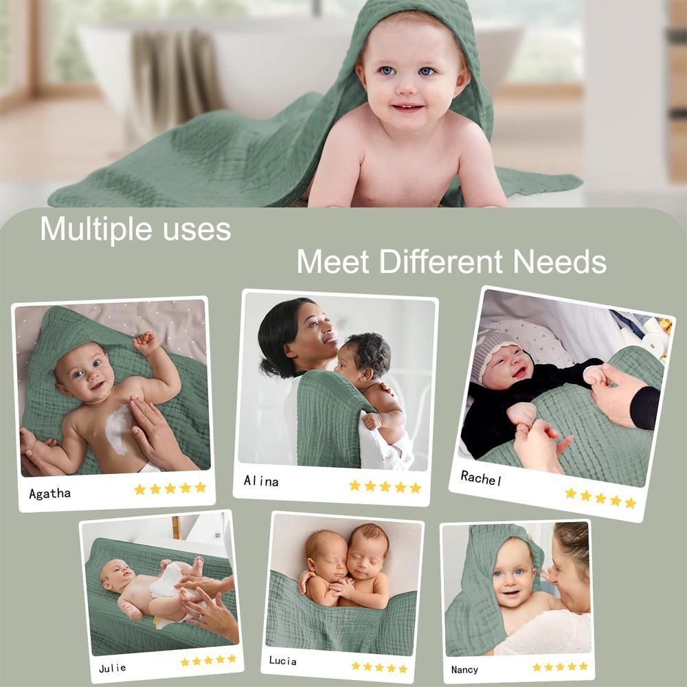 2 Pack 35*35inch Baby Bath Hooded Towels 100% Muslin Cotton Newborn Baby Bath Towel with Hood for Babies Infant Toddler and Kids