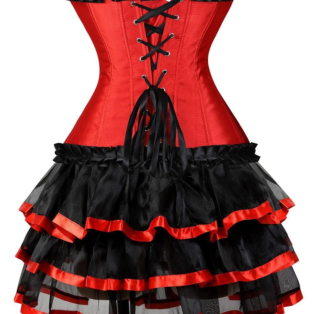 Set Due Pezzi Shapewear Donna Forma Palazzo Top Corsetto Modellante con Bordi Arricciati Gonna Corta
